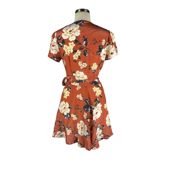 YUMI KIM Kennedy Floral Mini Wrap Dress Honey Rose Rust Size Small NWT Earthy - Picture 3 of 6